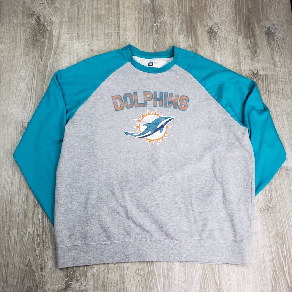 Miami Dolphins Crew New Sweatshirt Gray Green Size 2XL